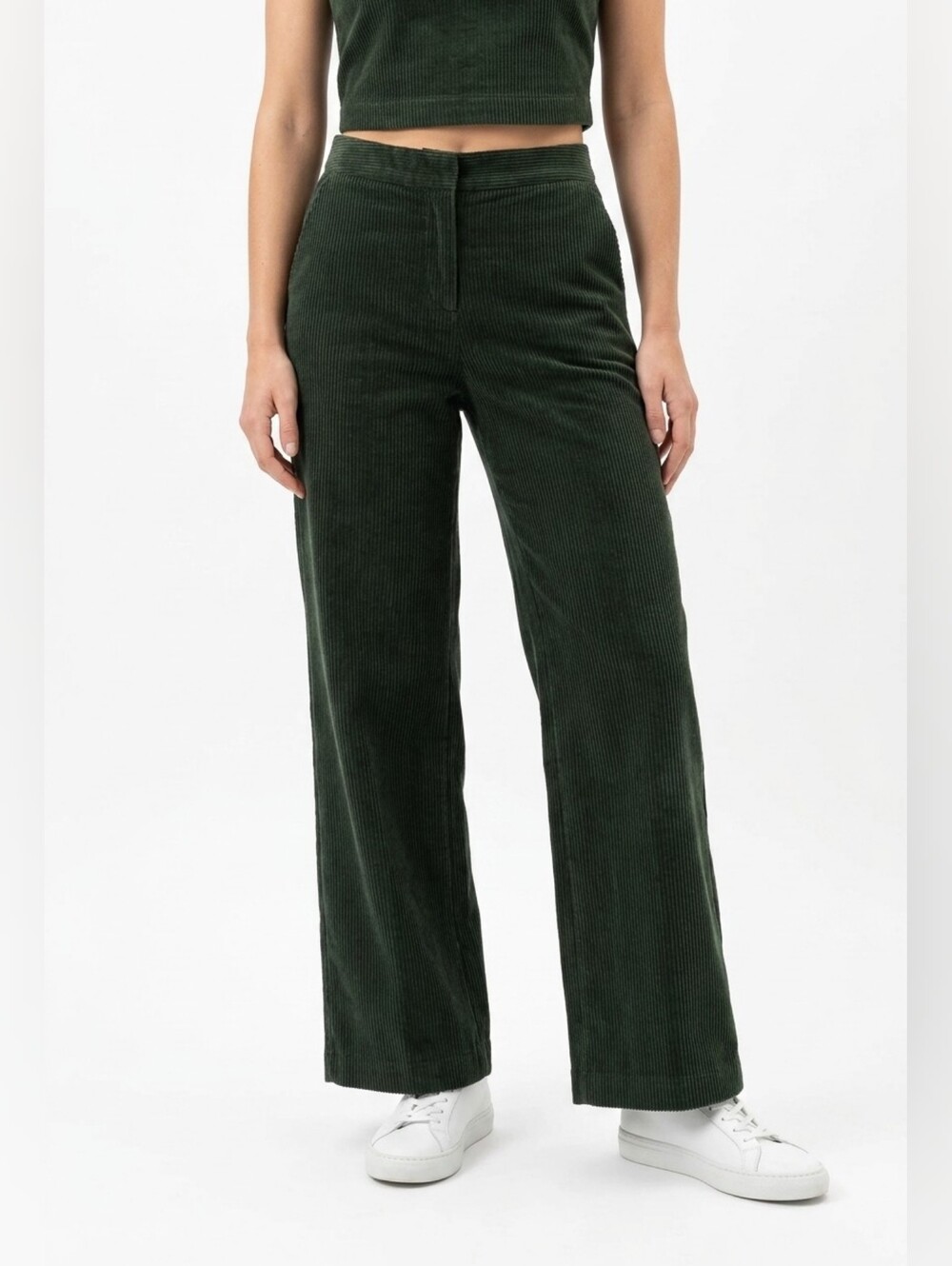 Massimo Dutti Wide Leg Corduroy Pants - Dark Green